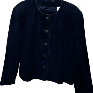 Women SZ L Evening Black Suede Jacket Retro 80'S  Padded Shoulders Braid Trim